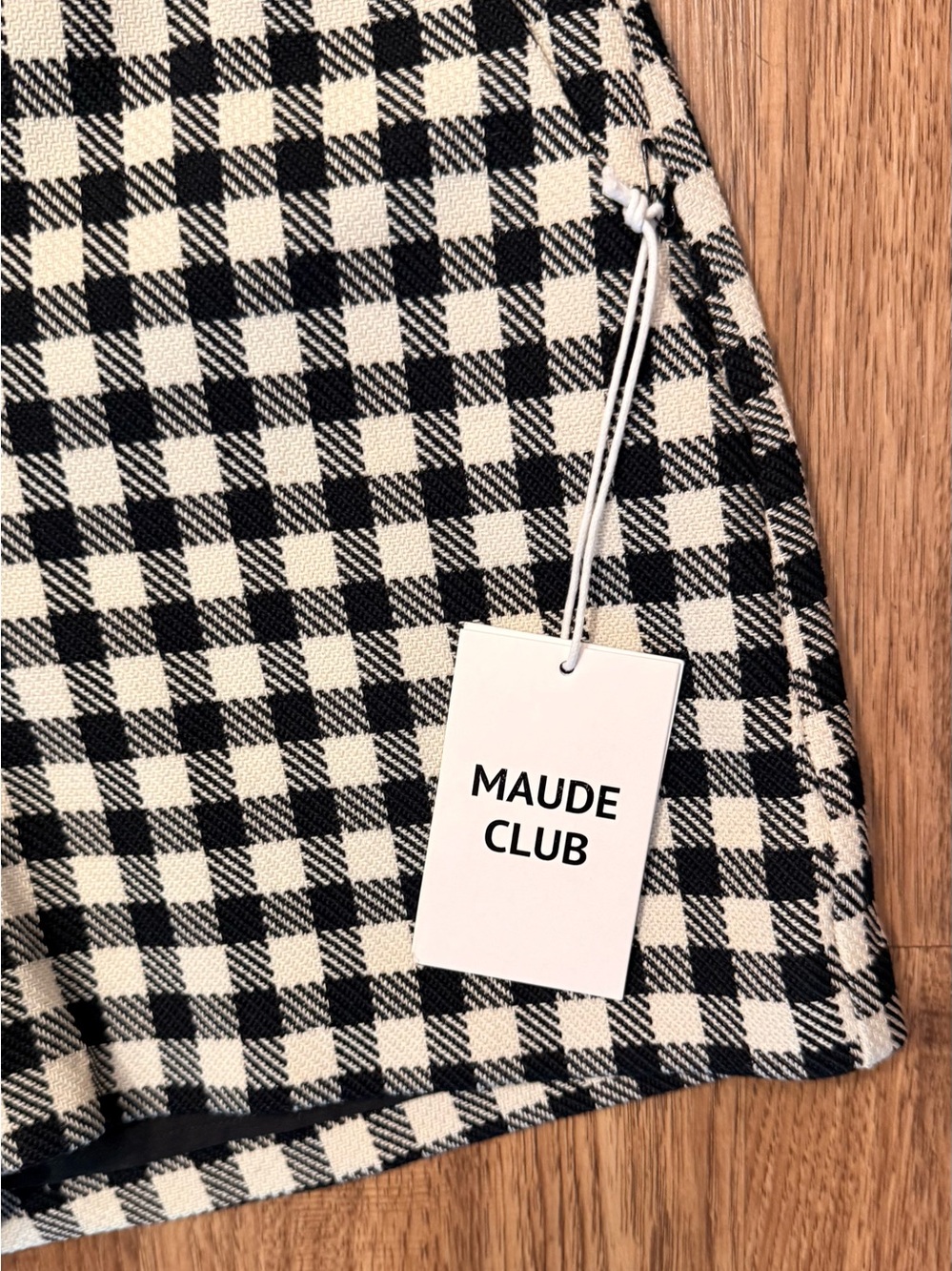 Maude Club Bianca Wool Gingham Shorts Cream/Black Size S NWT - Picture 8 of 8